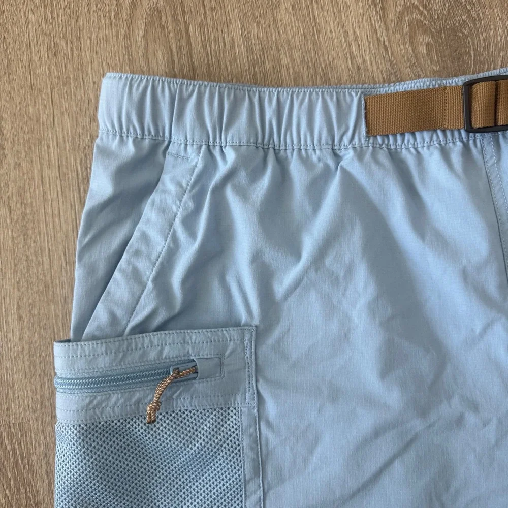 The North Face Mens XL Class V Belted Cargo Shorts Light Blue Ripstop Hiking 7in